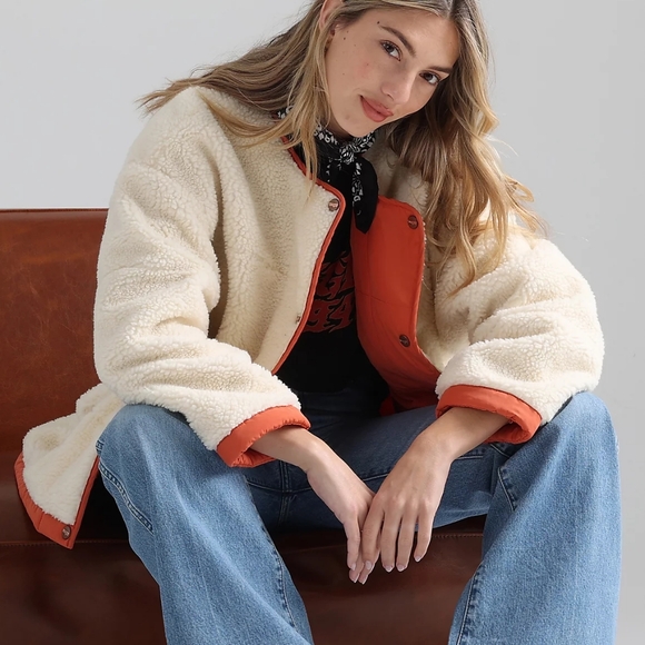 NWT Wrangler Orange/Cream Reversible Sherpa Jacket XL - Picture 4 of 6